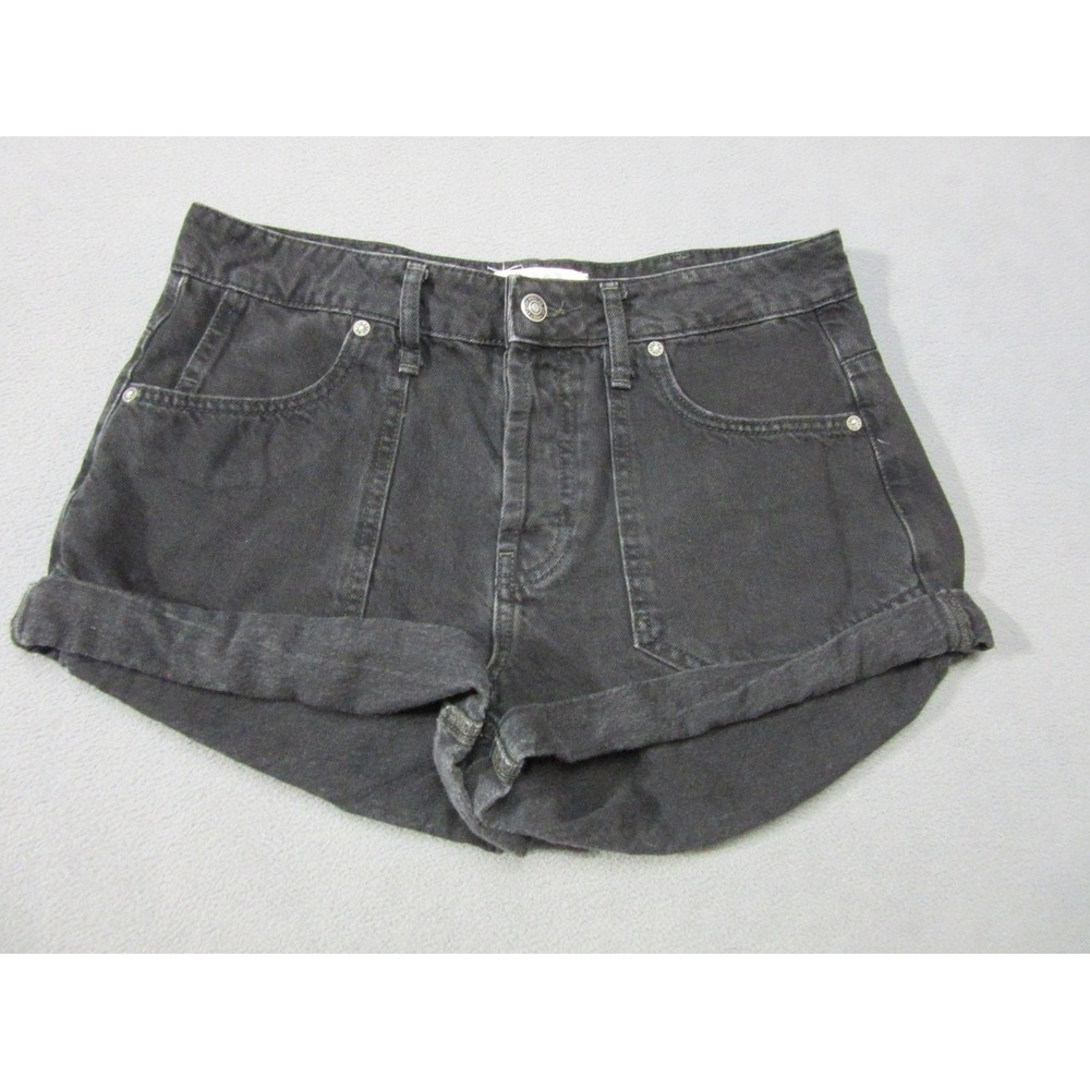 We The Free Shorts Womens 28 Black Denim High Rise Rolled Cuff Casual Button Fly